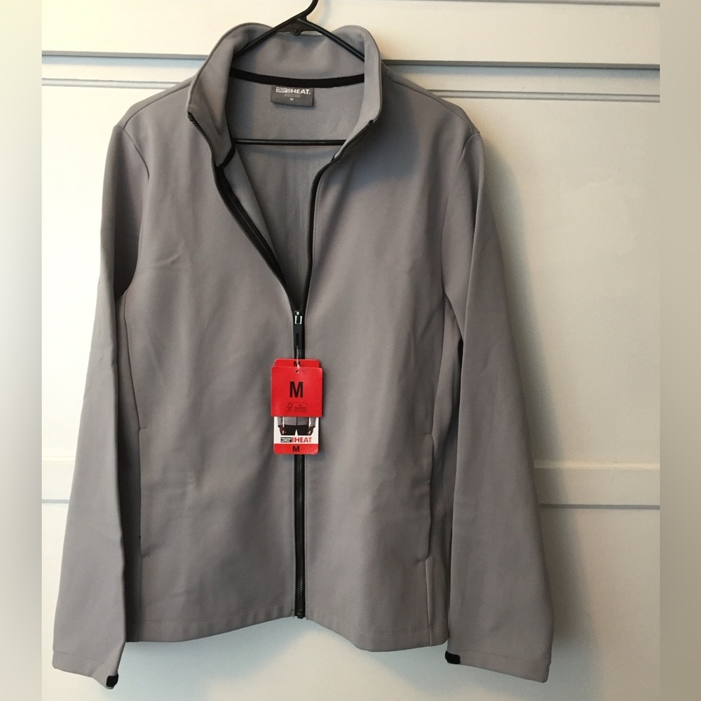 🆕 NWT men’s 32° Degrees Heat tech jacket medium grey full zip Velcro sleeves